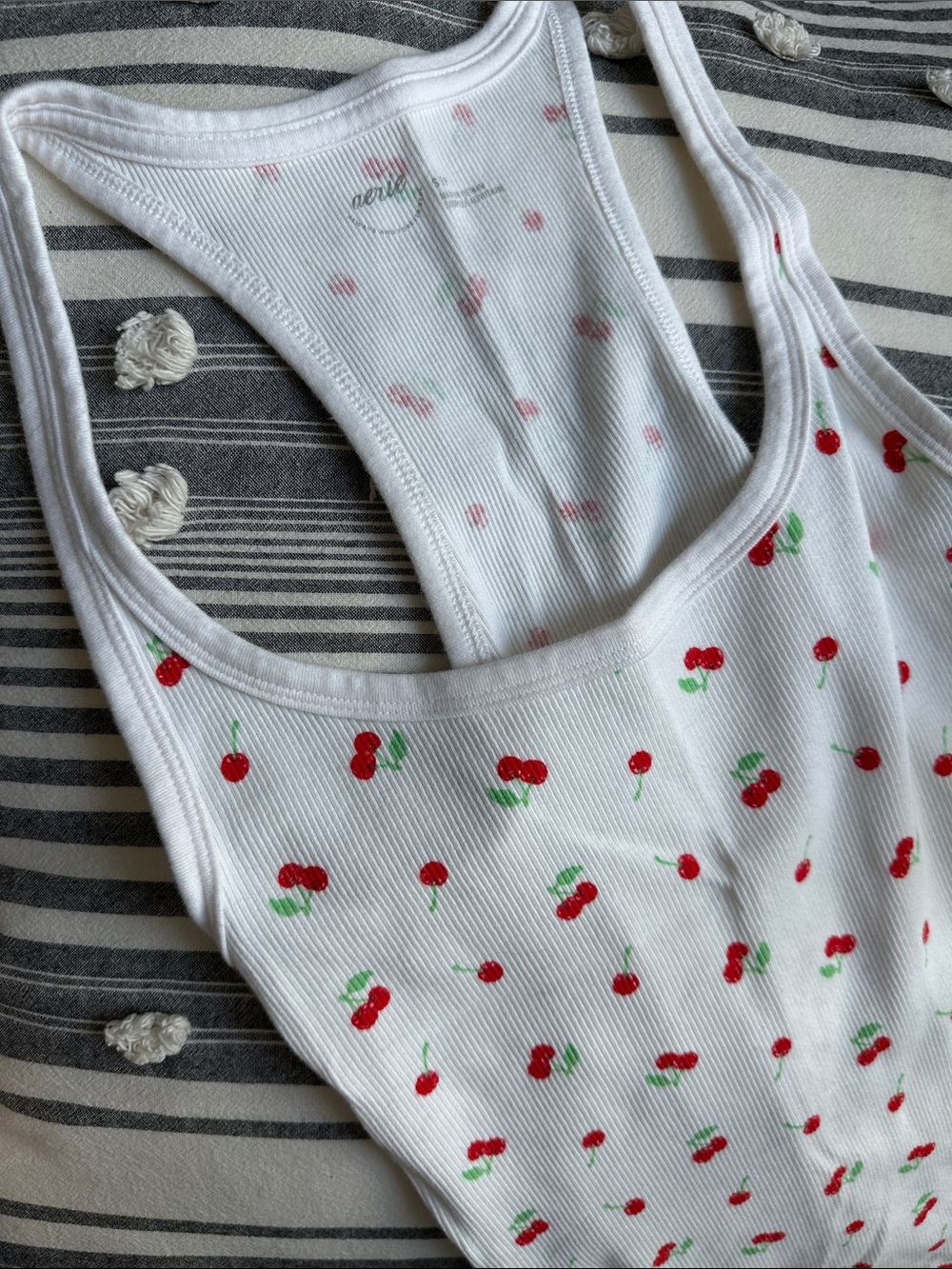 aerie White Ribbed Cherry Tank